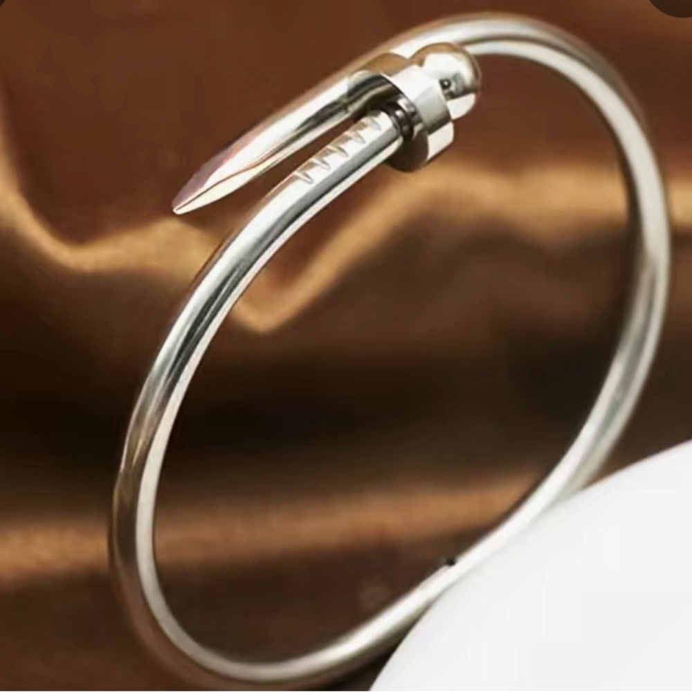 Stainless Steel Open Bangle With Rotating Buckle, looks like the nail bracelet!